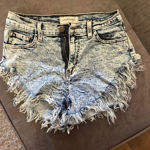 Vibrant - light washed, frayed blue jean shorts - Size M (fits like 26) - $10